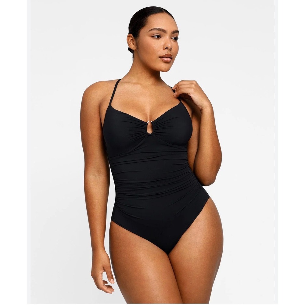 NWT Shapellx U-Ring Cut Out‎ Shaping Swimsuit One Piece Ruched Keyhole XL